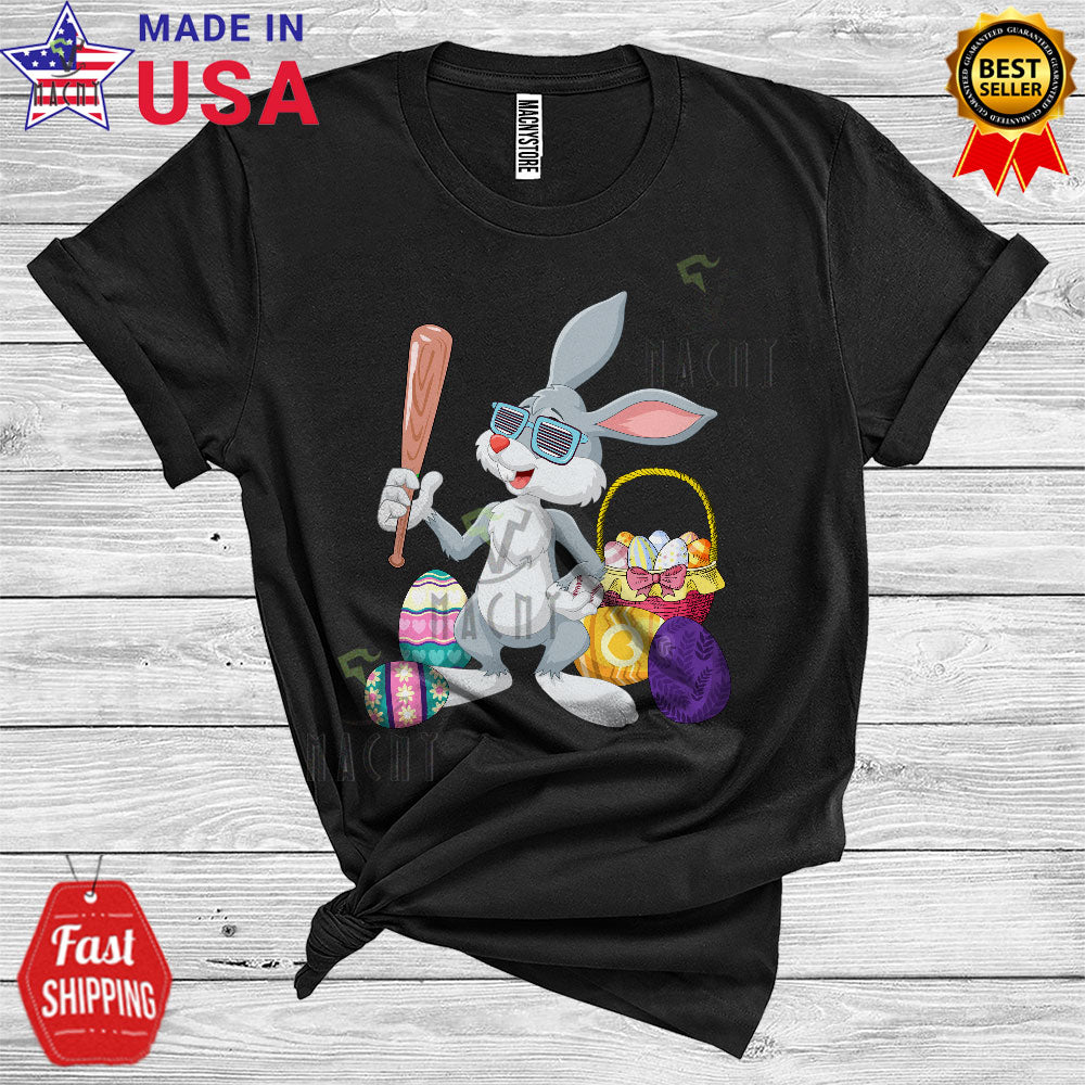 Bunny Playing Baseball Easter Egg Basket Funny Cool Easter Day Egg Hunt Bunny Sport Player Team T-Shirt