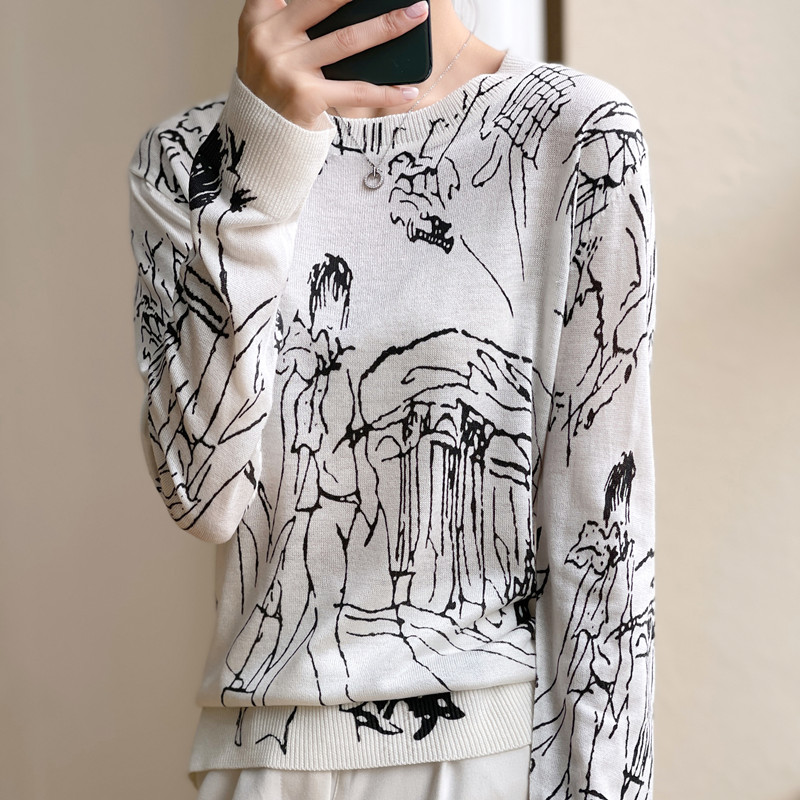 Women’s Autumn/Winter 2022 New Pullover Sweater Fashion Versatile Graffiti Color Long Sleeve Knit Worsted Wool Comfortable Top alx