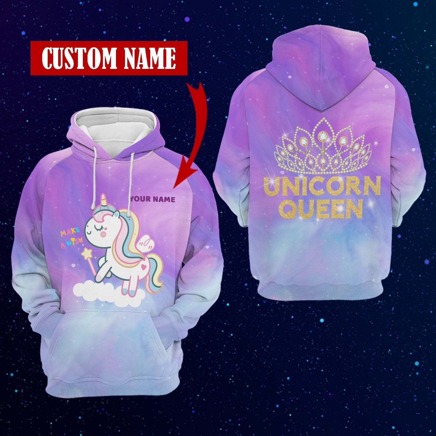 Unicorn Queen 3D Hoodie/Tshirt Custom Qa