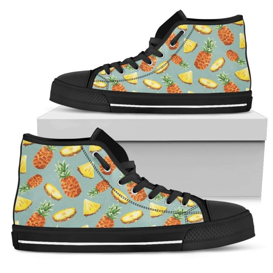 Watercolor Pineapple Pattern Print Men’s High Top Shoes