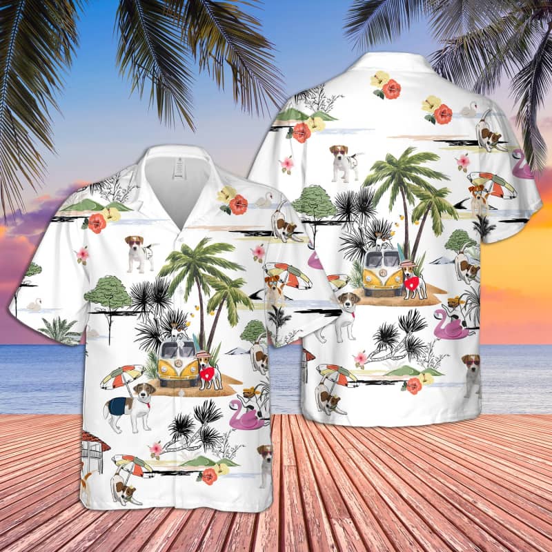 Unisex Jack Russell Terrier Beach Hawaii Print Aloha Short Sleeve Casual Shirt Ha74523