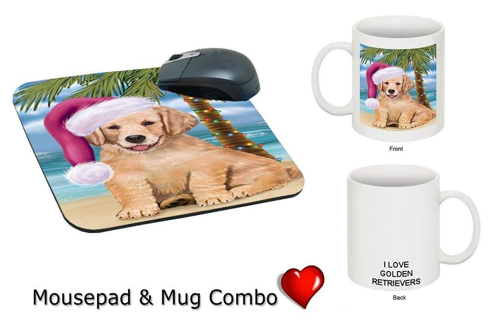 Summertime Golden Retriever Puppy On Beach Christmas Mug & Mousepad Combo Gift Set Mmcg1119