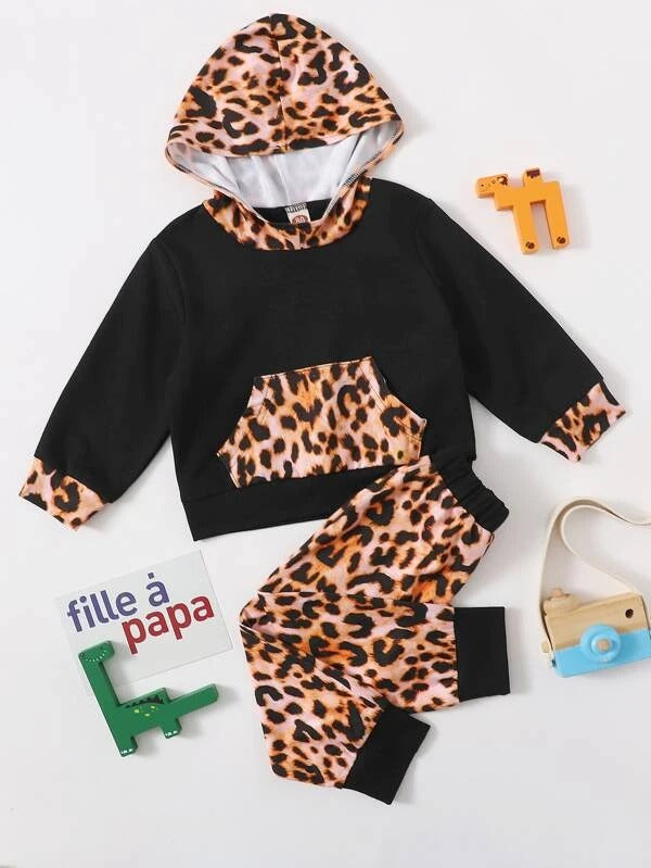 Baby Girl Leopard Print Hoodie With Sweatpants