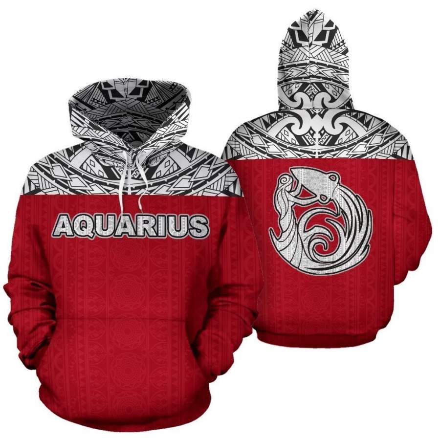 Aquarius Zodiac- Poly All Over Hoodie Red Version NTH140851