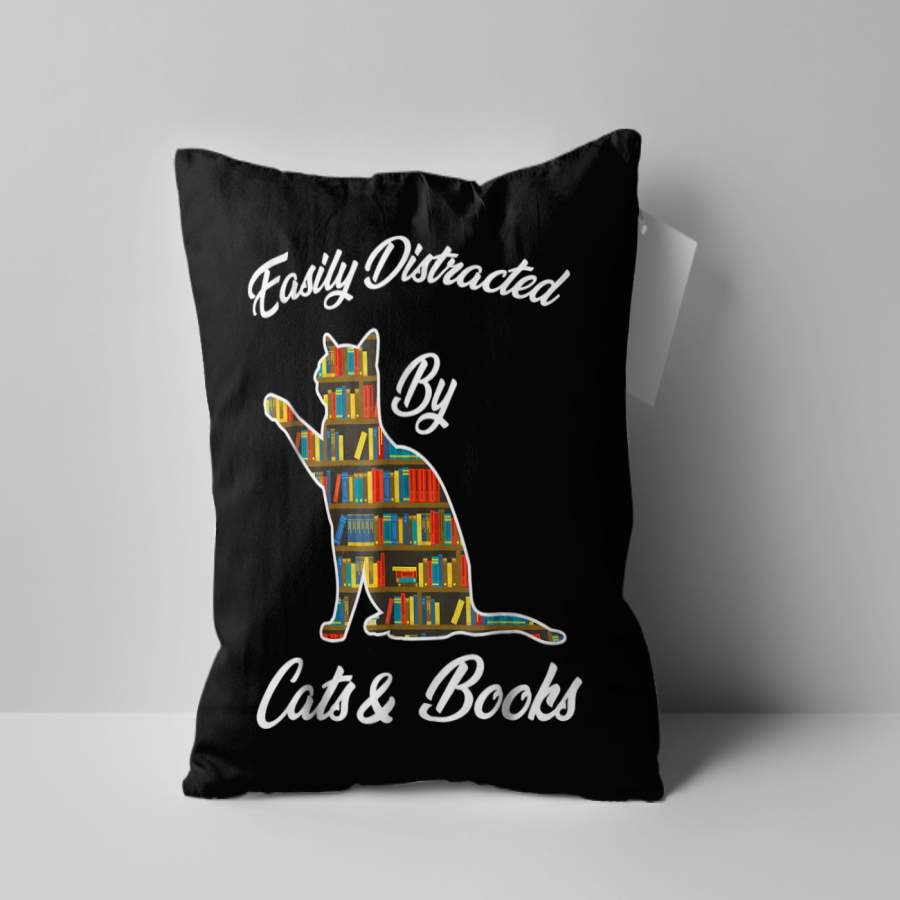 Custom Pillow Easily Distracted by Cat & Books Pillow – Best Pillow