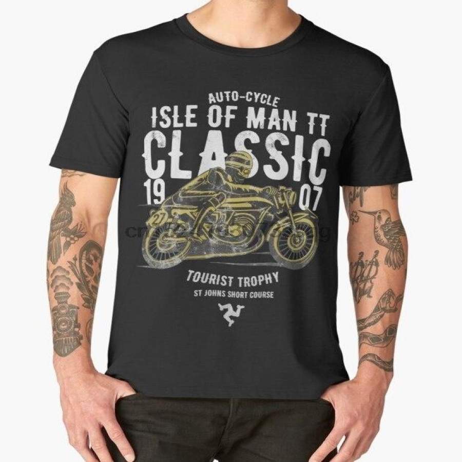 Printed Men T Shirt tshirts Isle Of Man TT Racing Manx Classic Vintage 3 Legs Flag Road Race Classic  T-Shirt