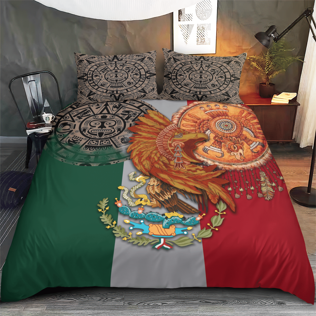 Wooni Mexico Aztec Warrior Mexican Bedding Set, Duvet Cover Set, Duvet Cover And Pillow Case Bedroom Decor Wn221221