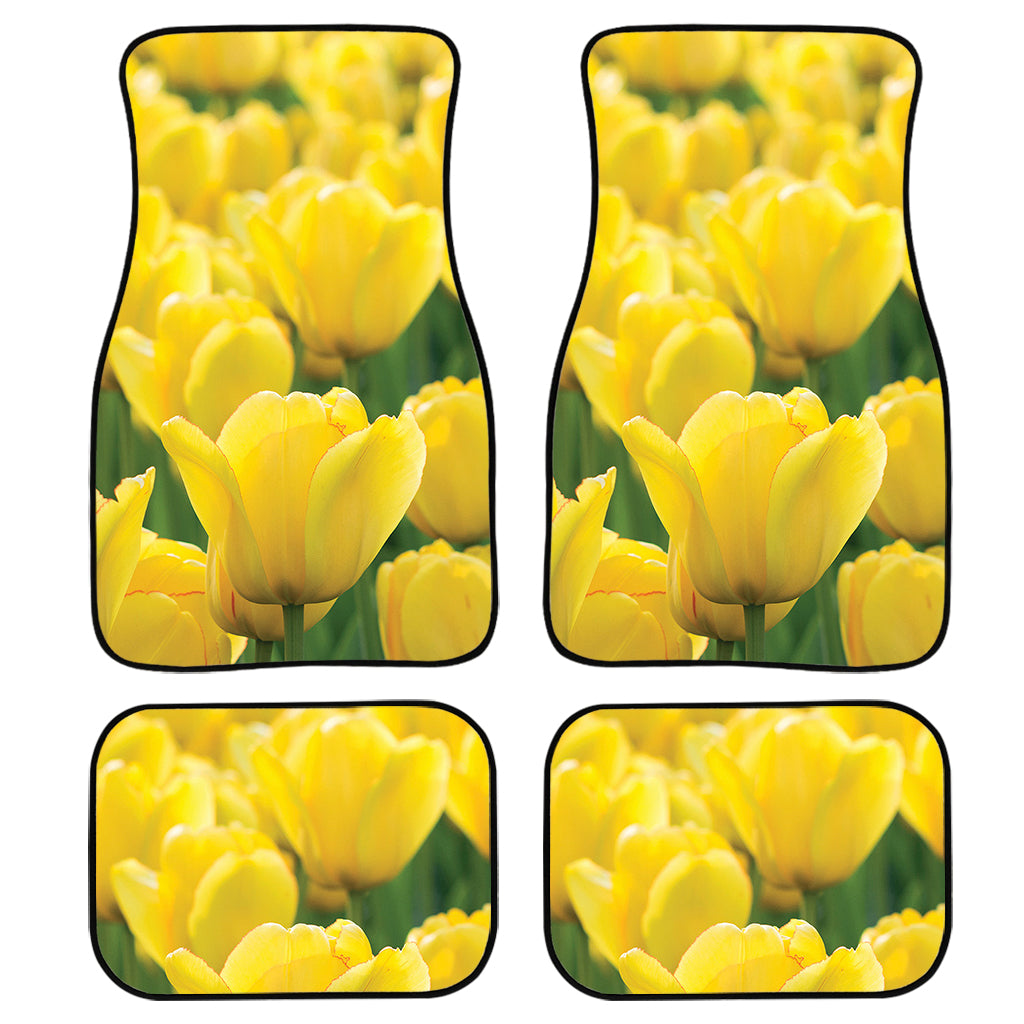 Yellow Tulip Print Front And Back Car Floor Mats, Front Car Mat