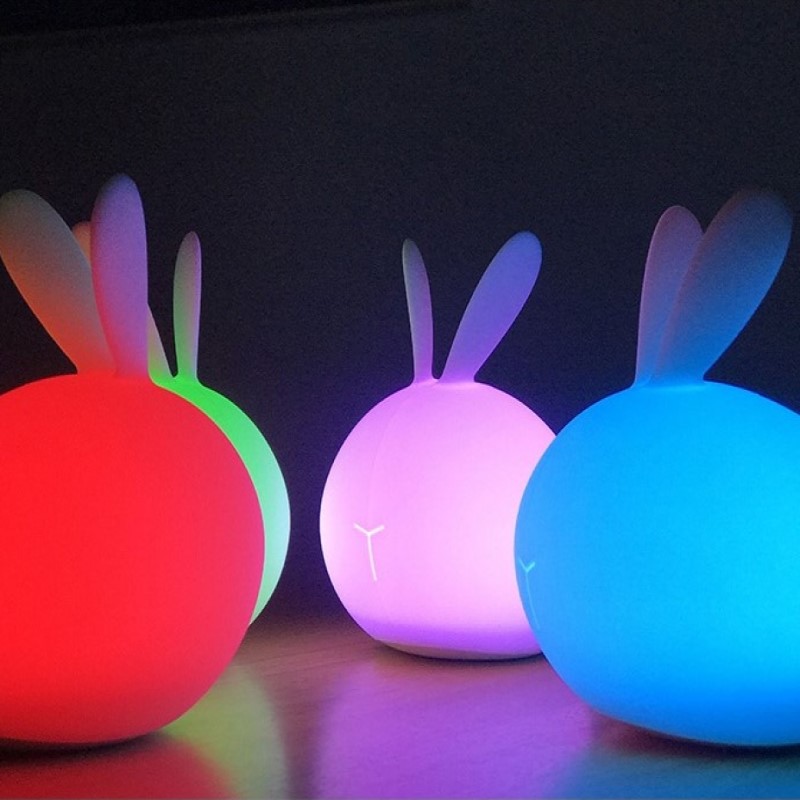 Seven Color Rabbit Night Light Silicone Color Changing Cartoon Animal Night Lamps Led Charging Cute Girl Gift Baby Feeding Light alx