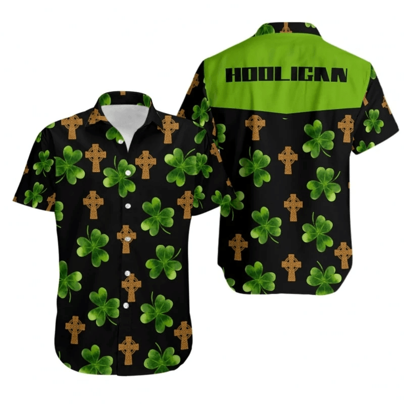 Shop Hooligan Shamrock Irish Cross Patricks Day Hawaii Aloha Shirts Custom Text Dh Ha18029