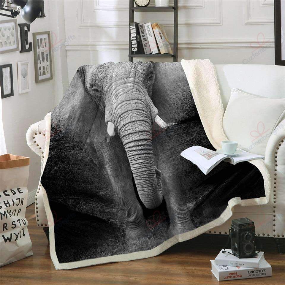 3D Printed Black And White Elephant GS-CL-KC1507 Fleece Blanket