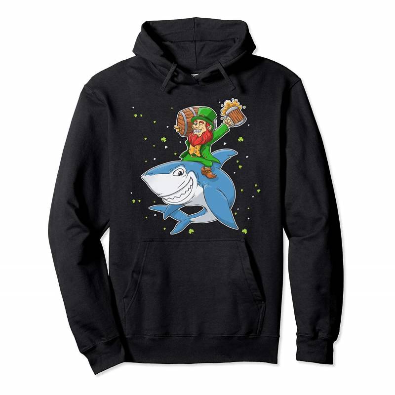 Cartoon Comic Shark Riding Leprechaun Hoodie St Patrick Day