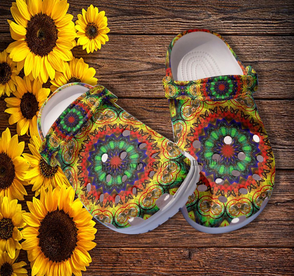 Butterfly Boho Trippy Flower Croc Shoes Gift Women- Boho Peace Hippie Shoes Croc Clogs- Cr-Ne0472