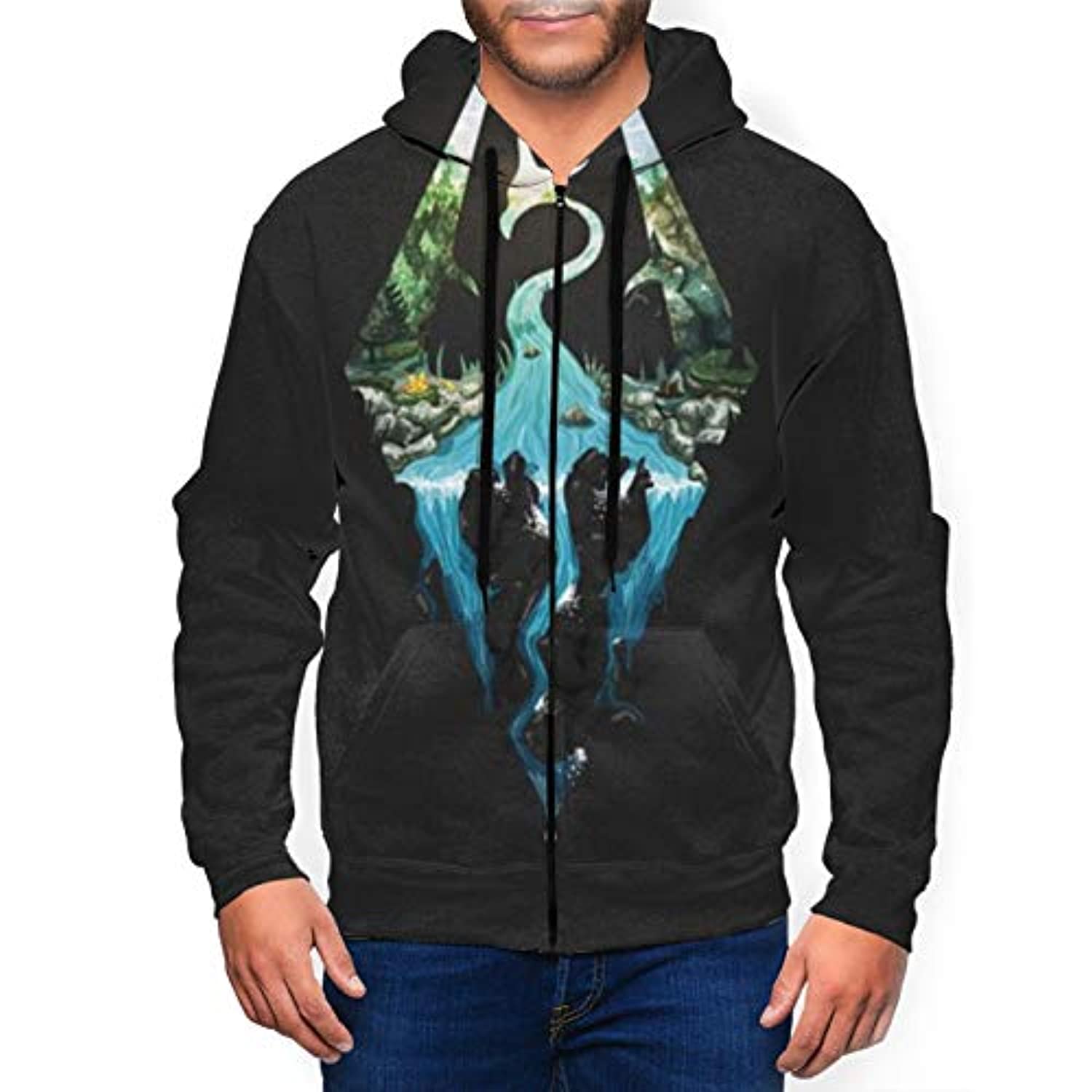 THE ELDER SCROLLS Hoodies – Skyrim Symbol Black Zip Up Drawstring Hoodie with Pocket