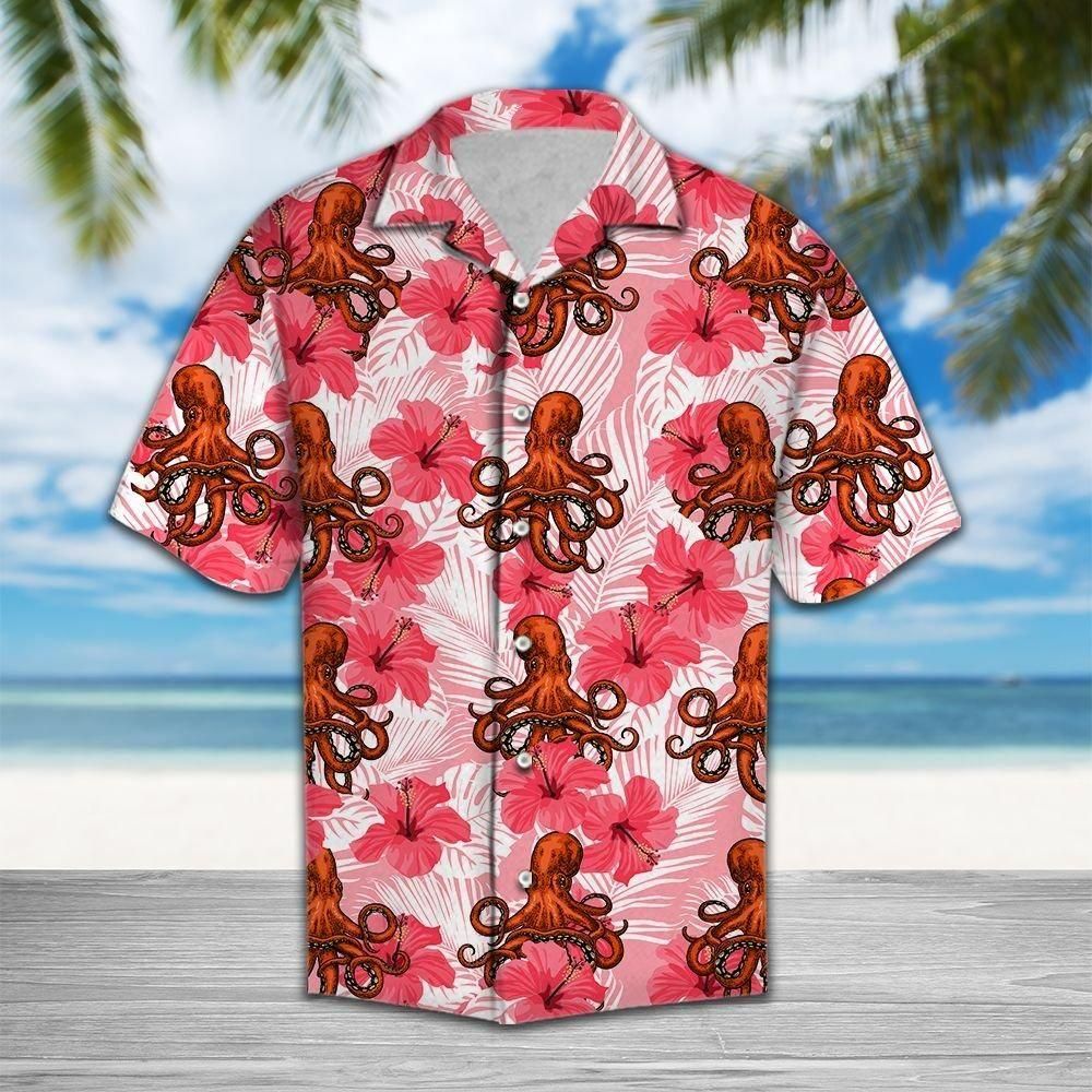 Tropical Flowers Hibiscus Octopus Aloha Hawaiian Shirt Colorful Short Sleeve Summer Beach Casual Shirt For Men And Women