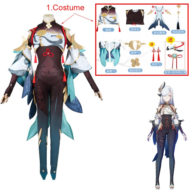 Anime Shenhe Cosplay Costumes Genshin Impact Women Sexy Bodysuit Halloween Role Play Carnival Outfit Fancy Jumpsuit Clothing Set alx