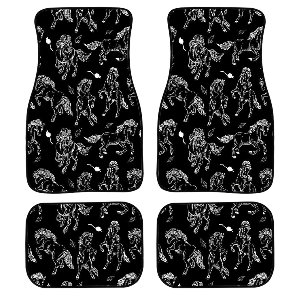 Black And White Horse Pattern Print Front And Back Car Floor Mats, Front Car Mat