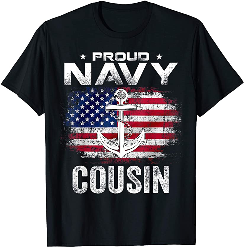 Vintage Proud Navy Cousin With American Flag Gift Veteran T-Shirt