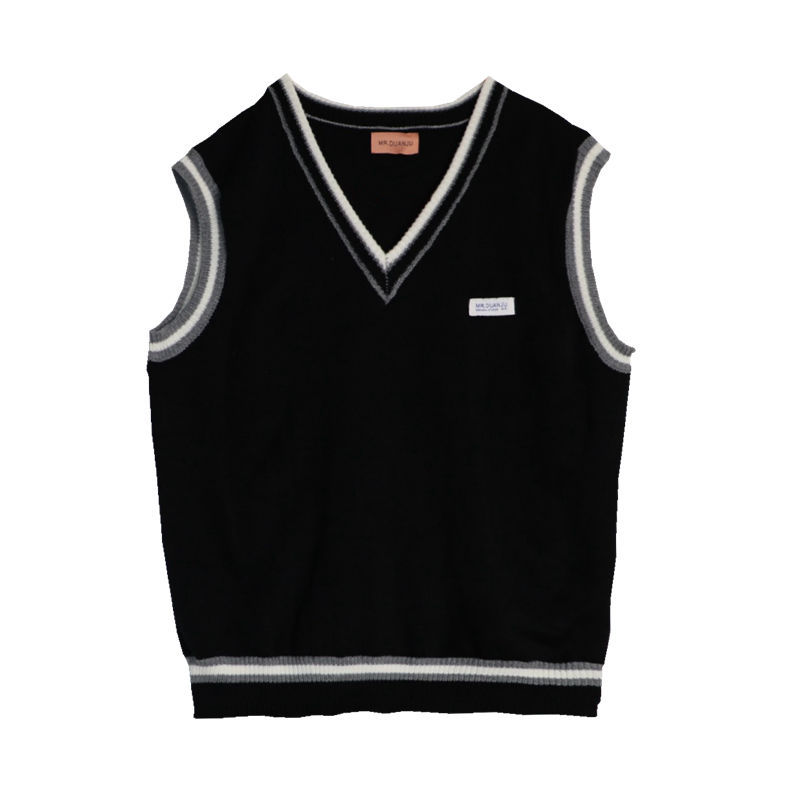 Sweater Vest Men Patchwork V-neck Leisure Sleeveless Sweaters Waistcoats Mens Chic All-match Korean Style Daily Teens Couples BF alx