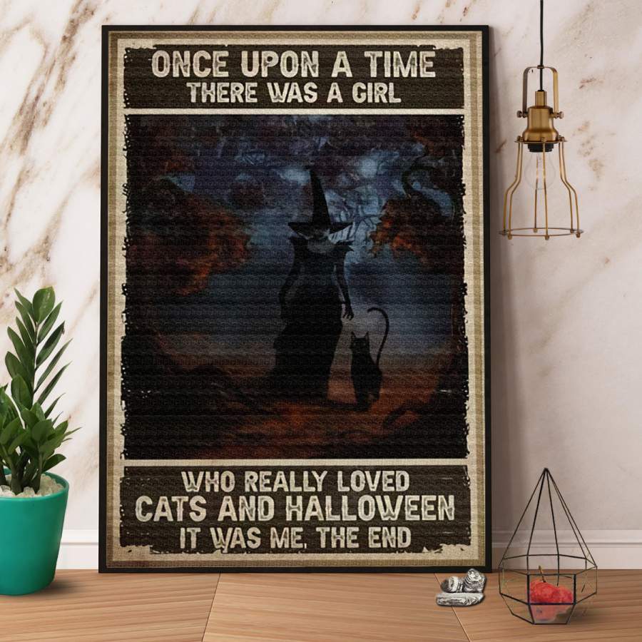 There was a girl who really loved cats and halloween paper poster no frame/ wrapped canvas wall decor full size