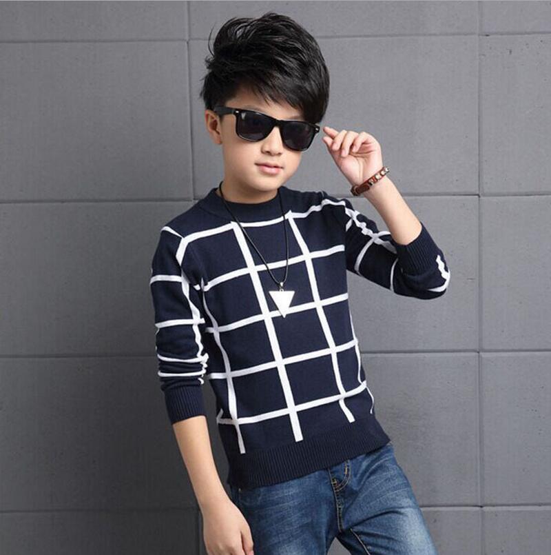 2022 Autumn Winter England Style New Kids boy Plaid Sweater Coat Children Clothing Baby jacquard Cotton Boys Pullover 4-10Y alx