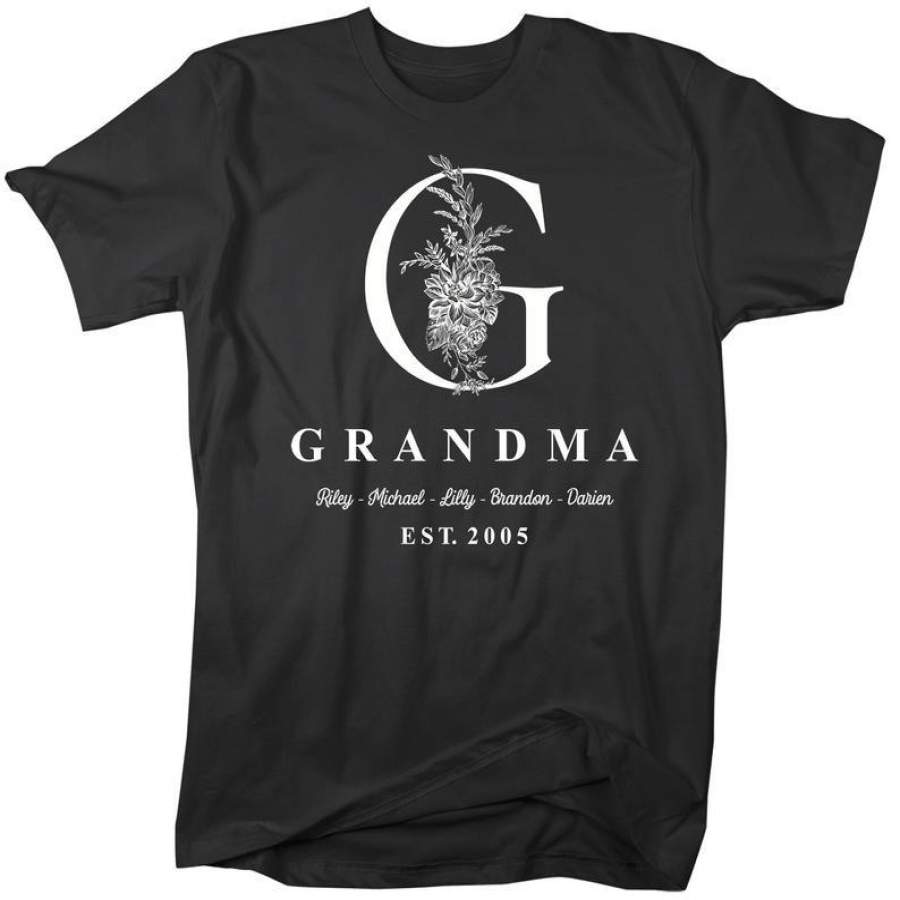 Men’s Personalized Grandma T-Shirt Monogram Grandma Shirts Names Grandchildren Gift Idea Mother’s Day