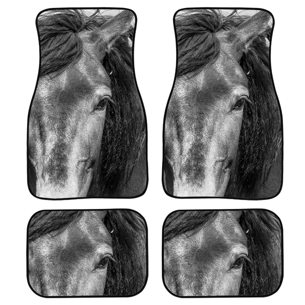 Monochrome Horse Print Front And Back Car Floor Mats, Front Car Mat