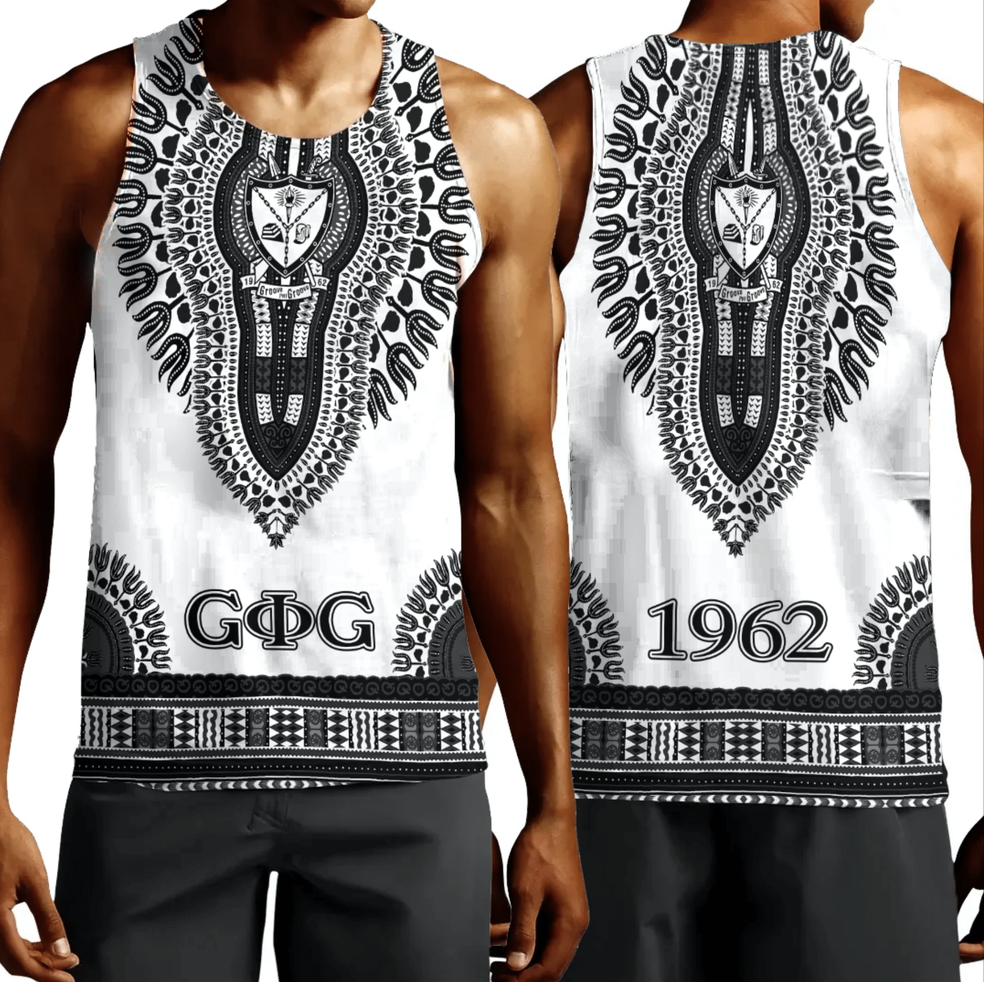 Wonder Print Shop Tank Top Groove Phi Groove Dashiki White Tank Top