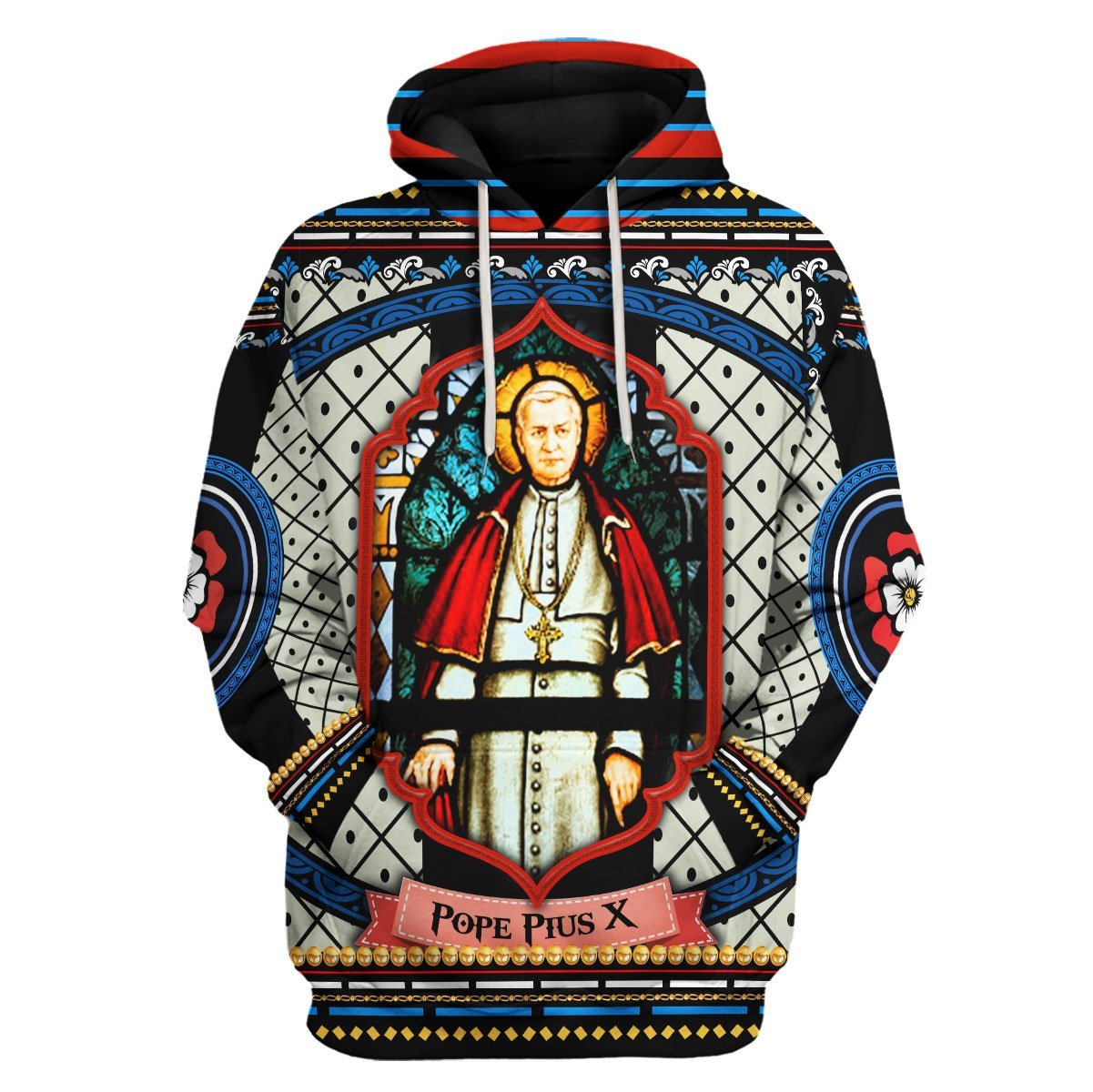 Gearhomies Tracksuit Hoodies Pullover Sweatshirt Pope Pius X Stained Glass 3D Apparel