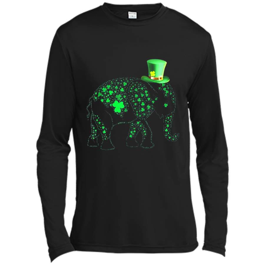 Green Irish Elephant Shamrock  St Patrick’s Day Long Sleeve Moisture Absorbing Shirt