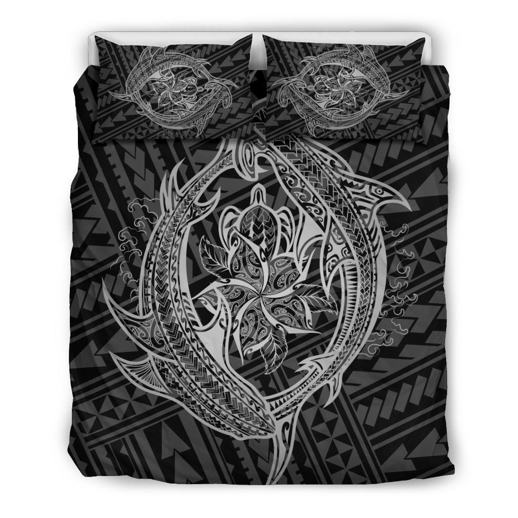 Alohawaii Bedding Set – Cover And Pillow Cases Hawaiian Hammerhead Shark Yin Yang Polynesian – Gray – Ah J9