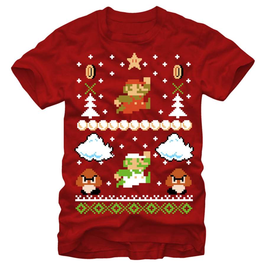 Nintendo Men’s Ugly Christmas Super Mario  T Shirt