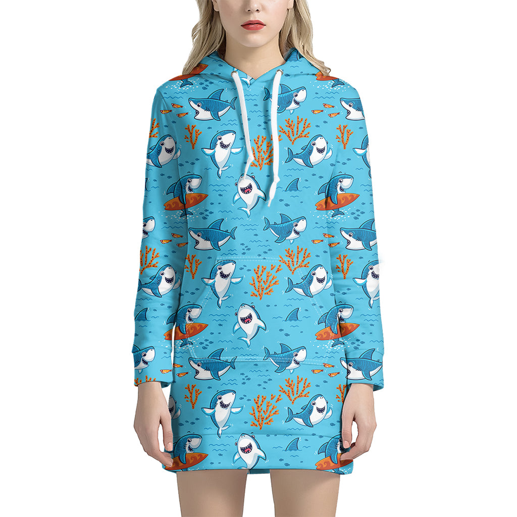 Cute Shark Pattern Print Women’S Pullover Hoodie Dress