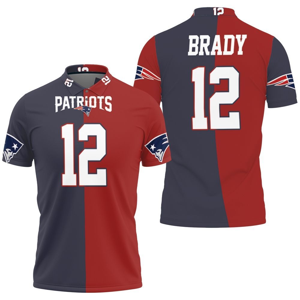 New England Patriots Tom Bradynavy Red Two Tone Jersey Inspired Polo Shirt