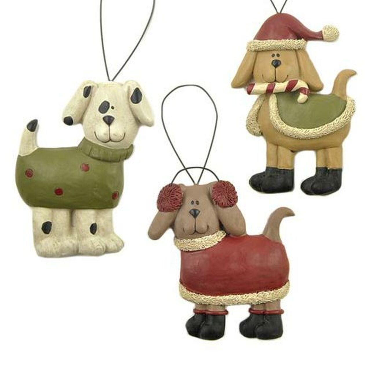 Three Candy Cane Dog Ornaments Blossom Bucket 138-51501