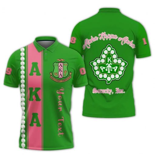 Alpha Kappa Alpha Pearl Ivy Emblem Pearl Line Green Personalized Polo Shirt