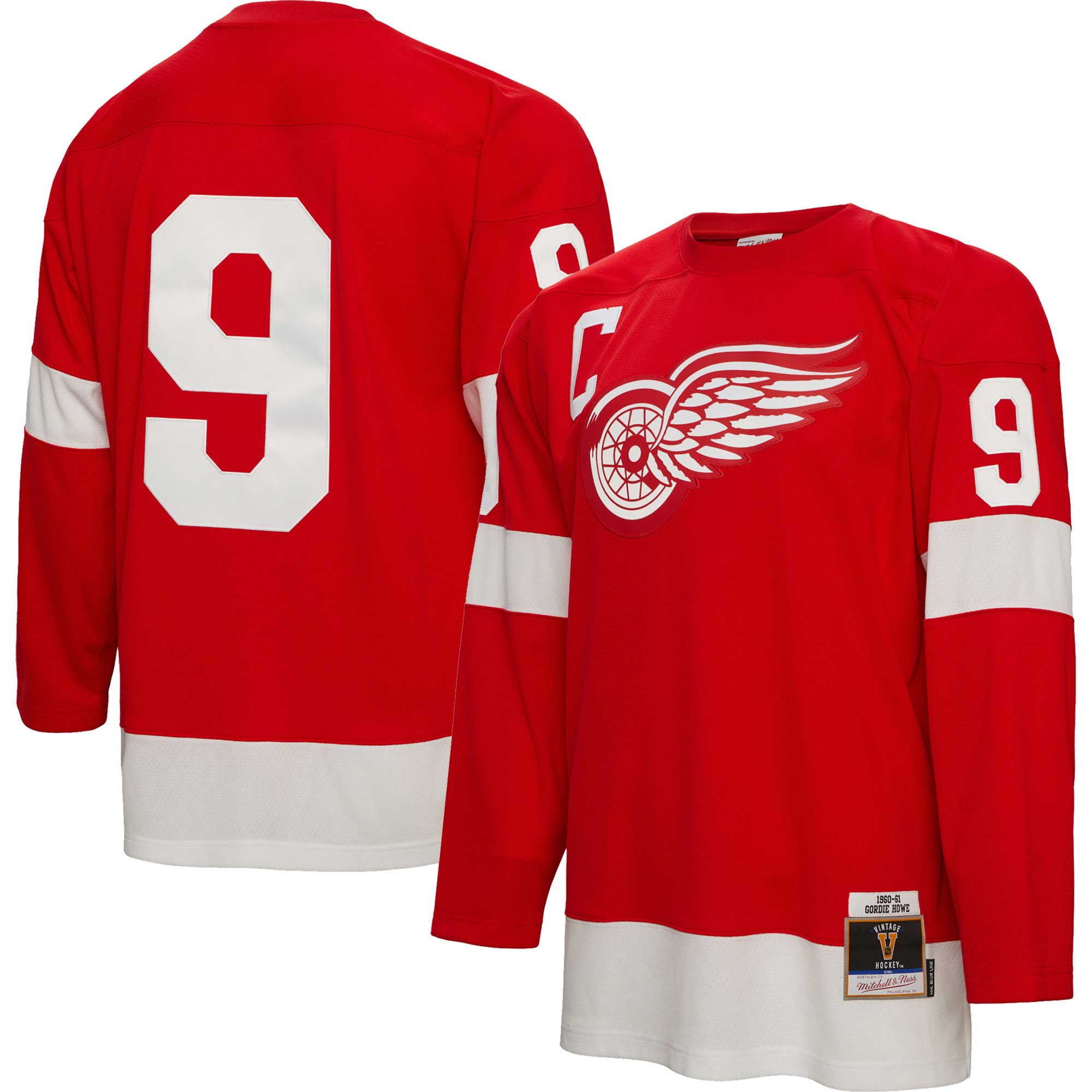 Men's Detroit Red Wings Gordie Howe Mitchell & Ness Red Big & Tall 1960 Captain Patch Blue Line Player Jersey