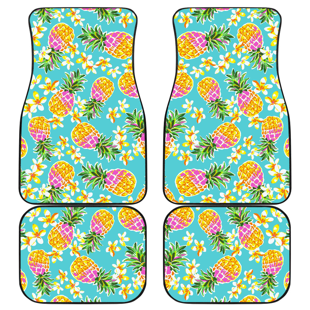 Aloha Summer Pineapple Pattern Print Front And Back Car Floor Mats, Front Car Mat