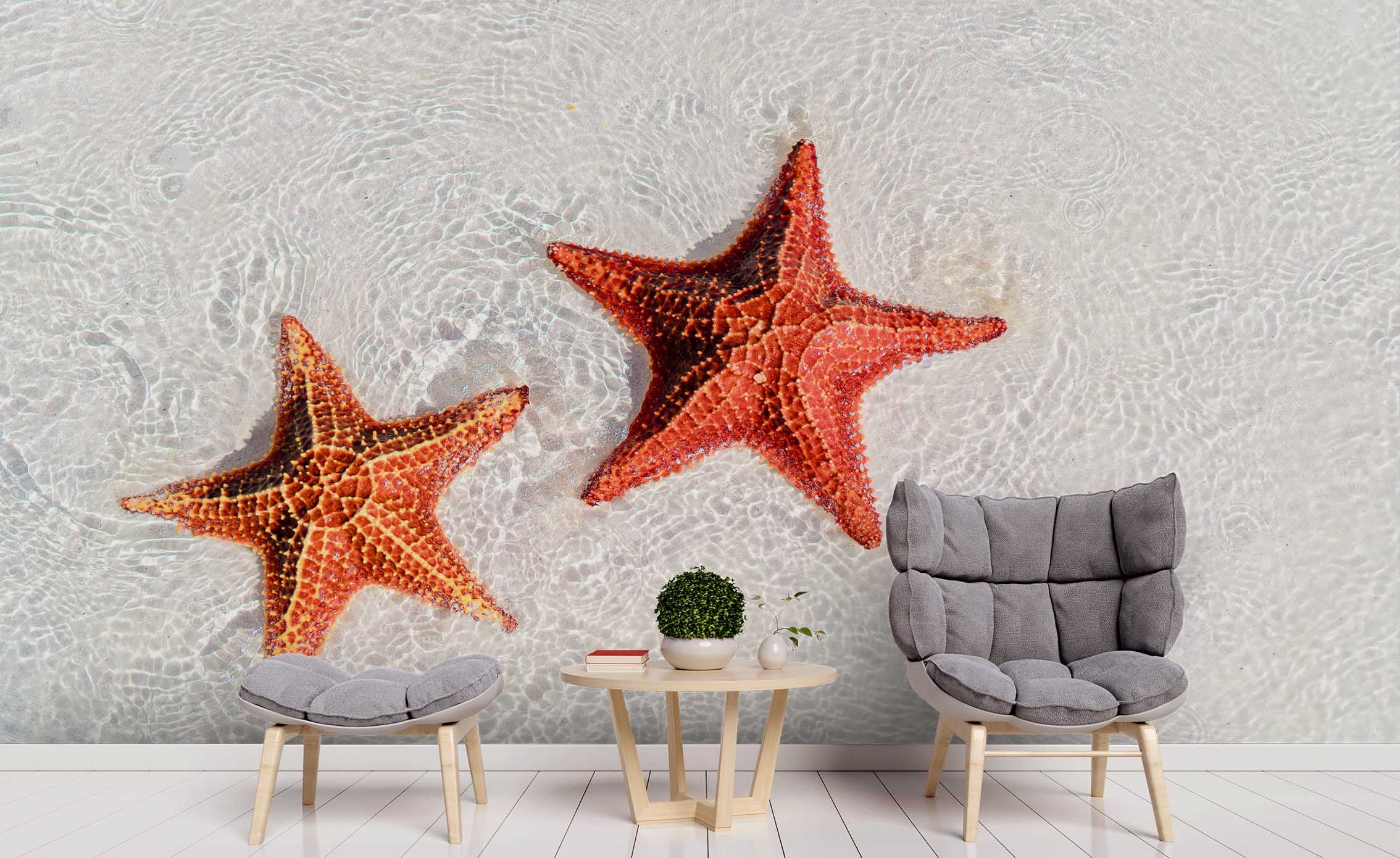 3D Lucid Sea Water Marine Animals Starfish Red Wall Mural Wallpaper Zy D65