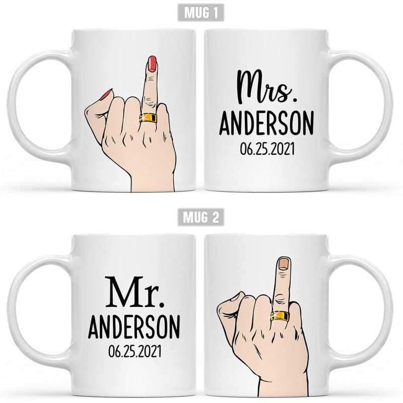 Ring Finger Wedding Gift Anniversary Personalized Mug Set