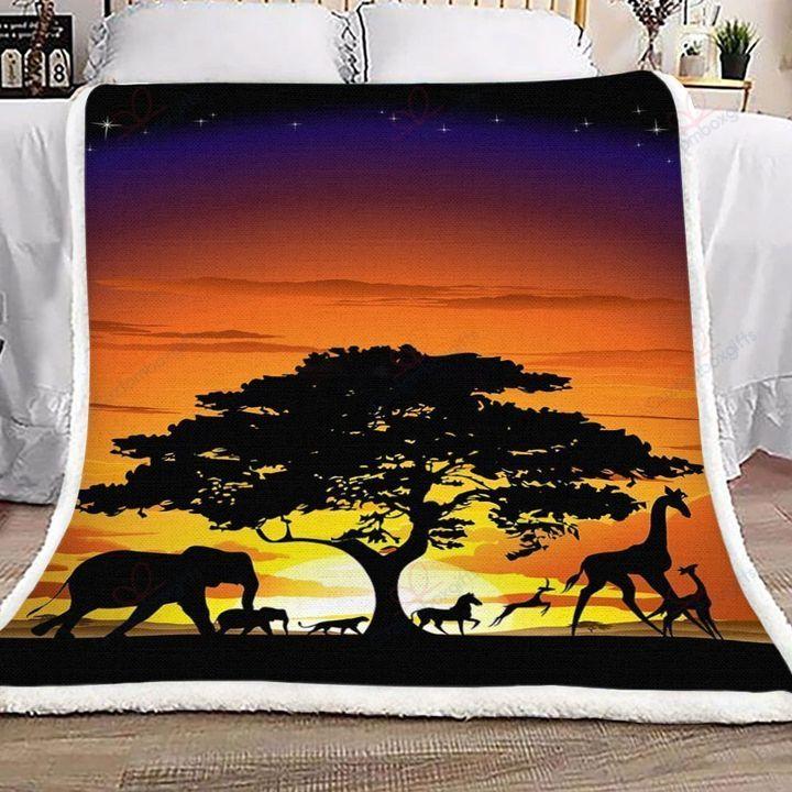 African Wild Animals Sunset Safari Sherpa Fleece Blanket Iads Bubl