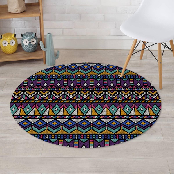 Ethic Aztec Geometric Art Print Round Rug