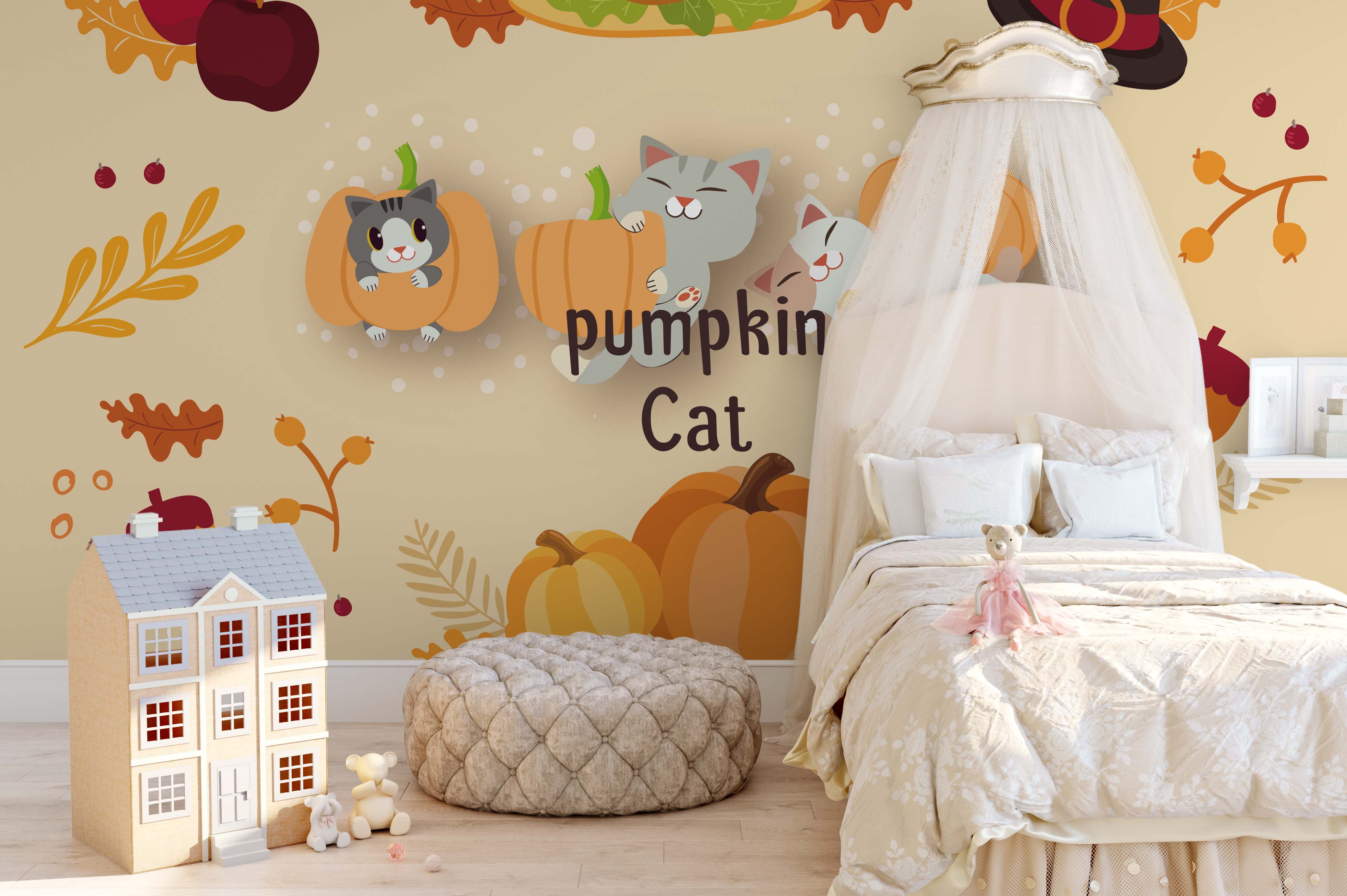 3D Cartoon Animal Pumpkin Wall Mural Wallpaper 26