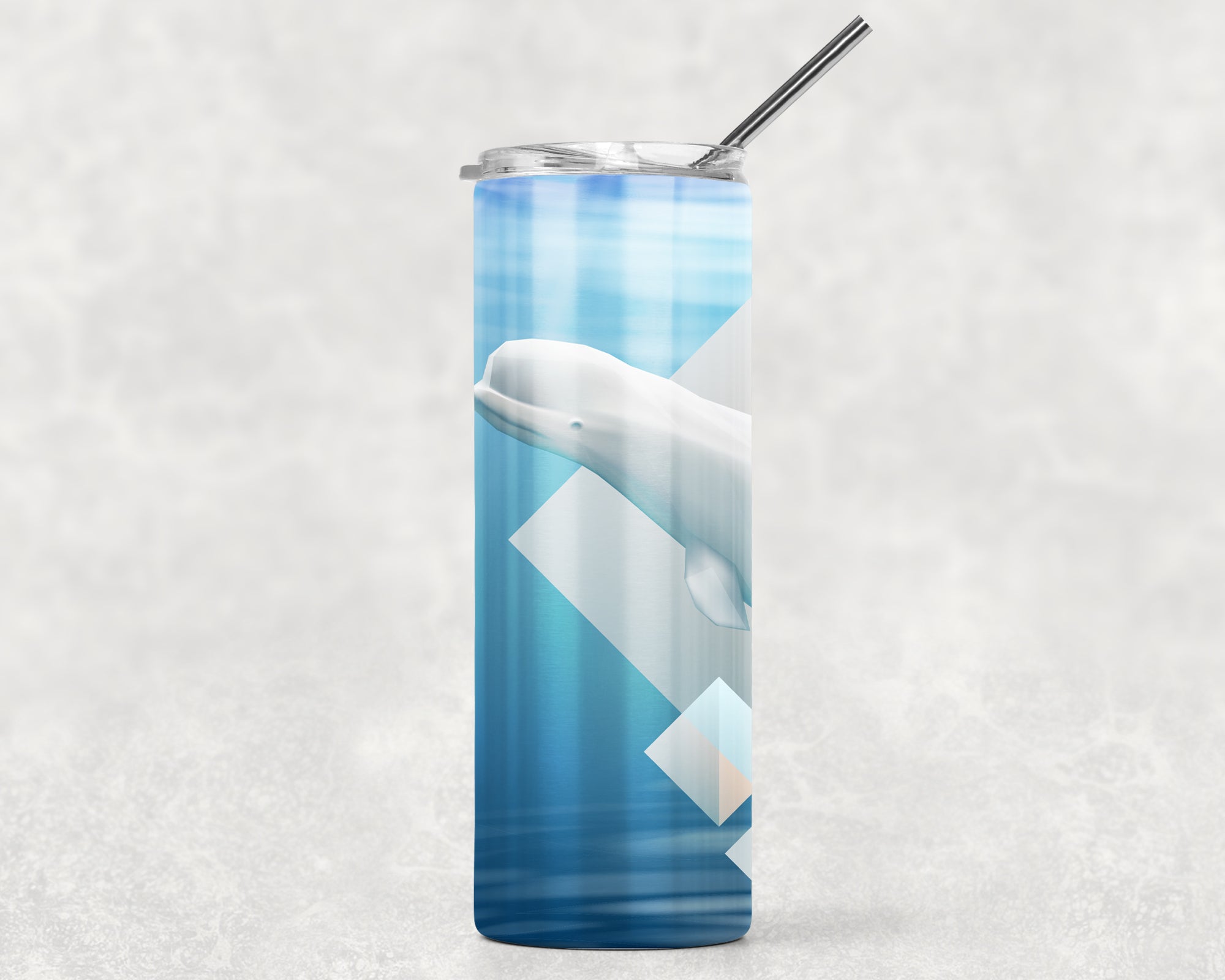 Beluga Whale Skinny Tumbler With Stainless Steel Straw Watercolor Ocean Illustrated Whale Gift Idea Travel Mug Cold Hot Vacuum Lid