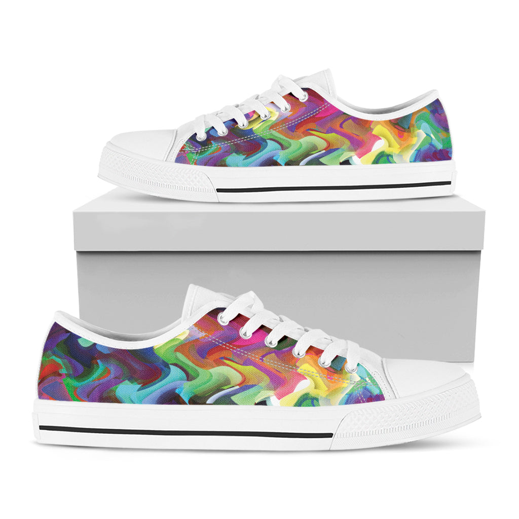 Watercolor Psychedelic Print White Low Top Shoes