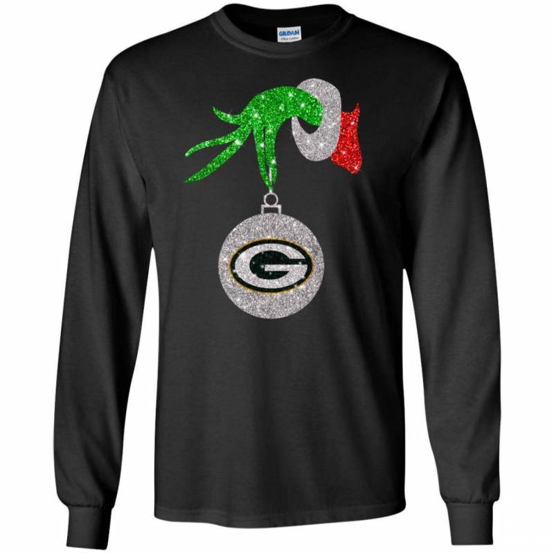 Green Bay Packers Glitter Grinch Monogram Ornament Christmas Gift Long Sleeve Tee