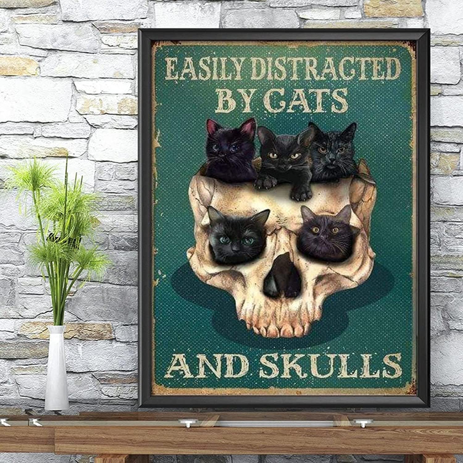 Halloween Black Cat Skull Easily Distracted By Cats And Skulls Christmas Gift Family Poster Black Cat Poster Cat Lov