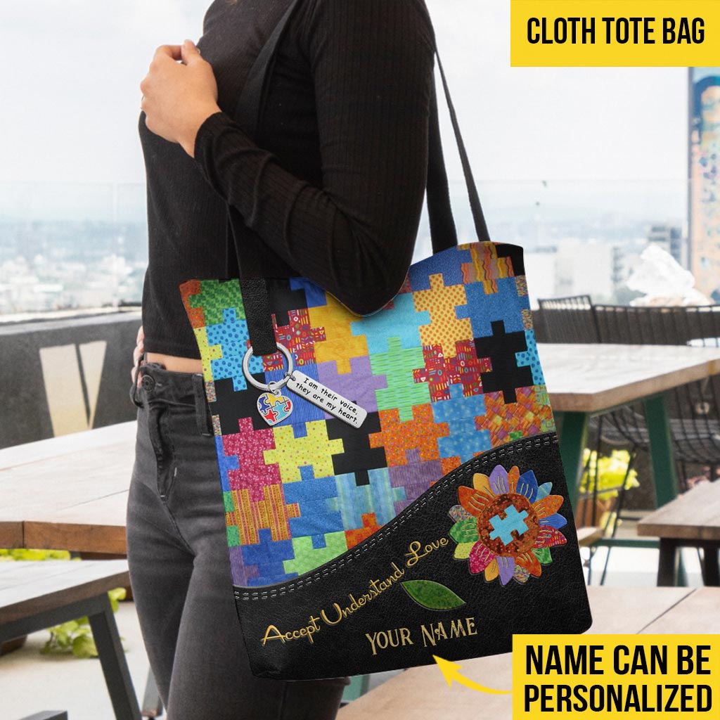 Accept Understand Love – Autism Awareness Personalized Quilt Pattern Print Tote Bag