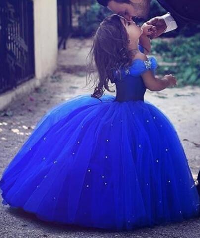 Adorable Cinderella Flower Girl Dresses Special Occasion For Weddings Blue Kids Pageant Gowns Off Shoulder Beaded Ball Gown alx