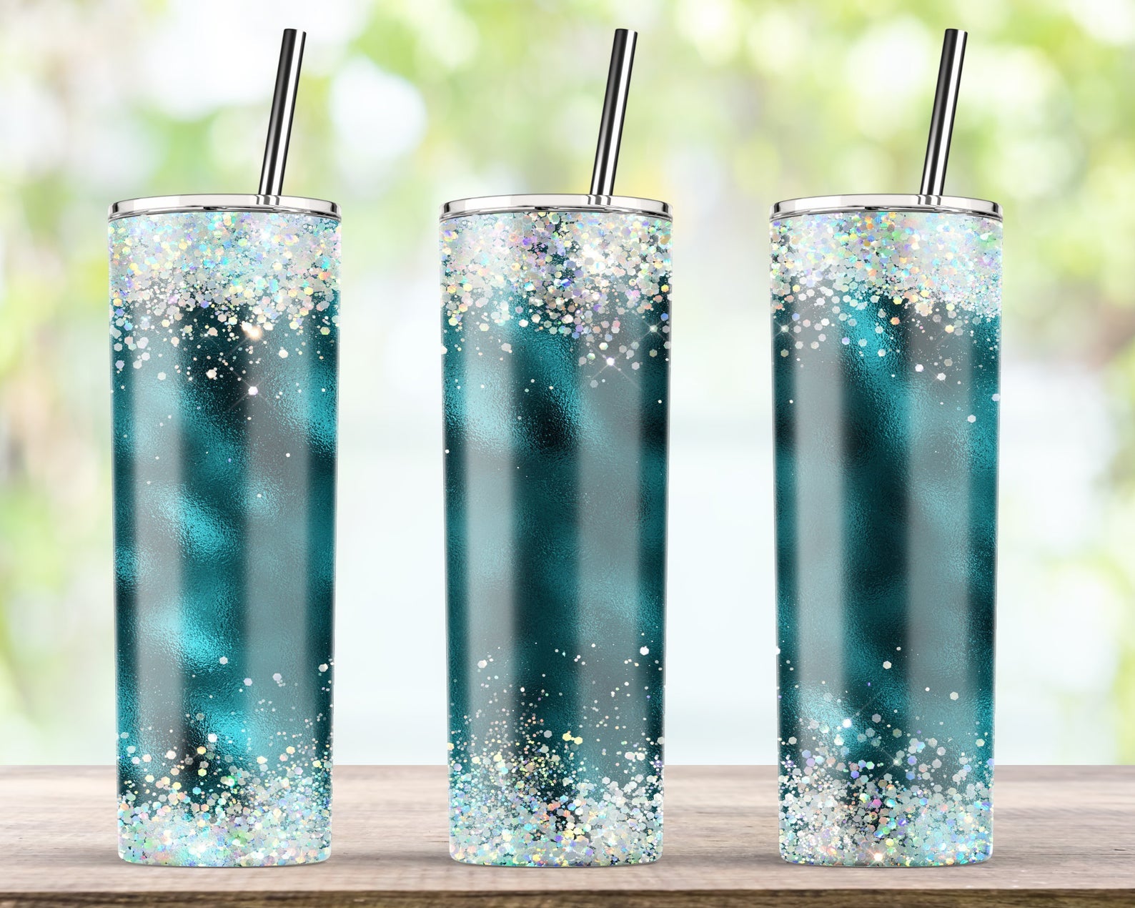 Teal Glitter 20Oz Skinny Tumbler